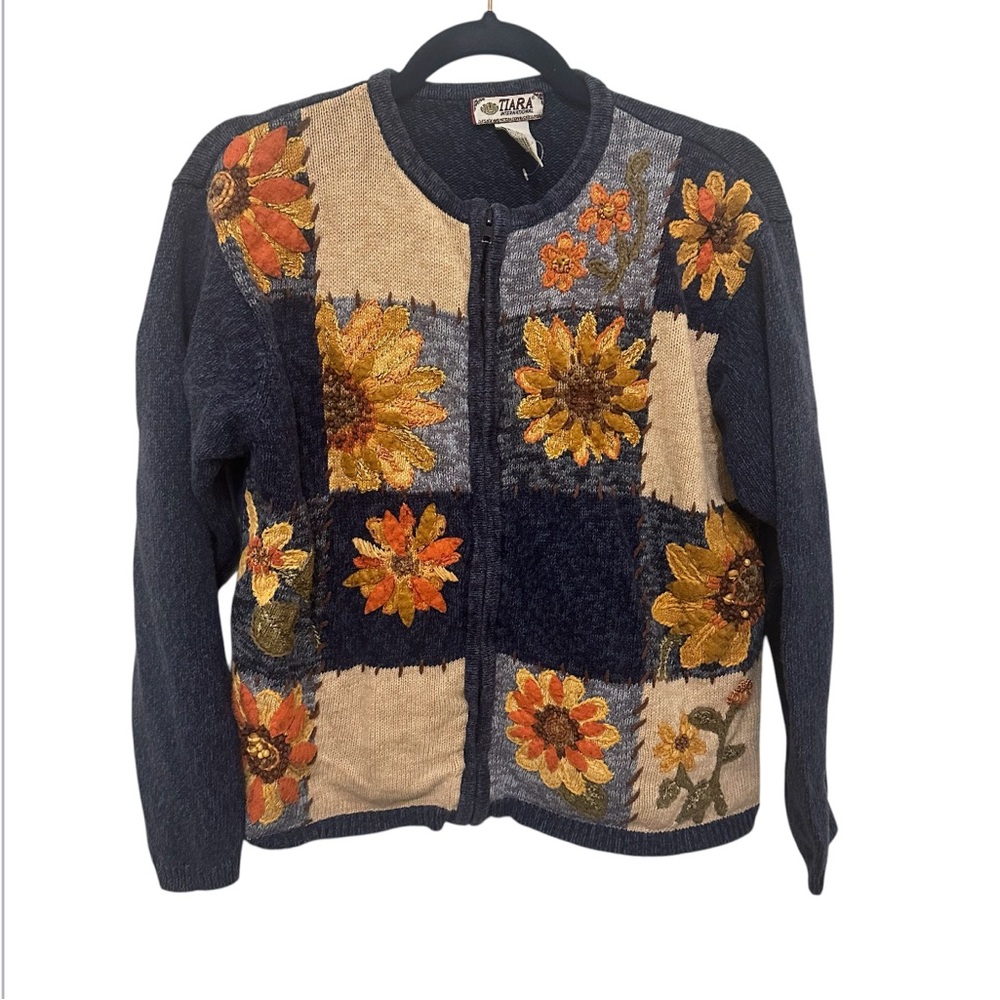 Tiara International Floral Patchwork Cardigan Preowned size Large